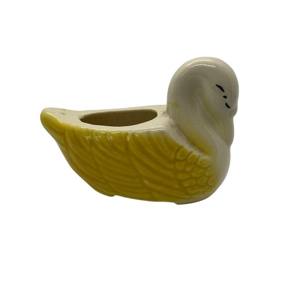 Vintage Ceramic Swan Planter Japan Yellow White Small Plant Succulents - Picture 2 of 4